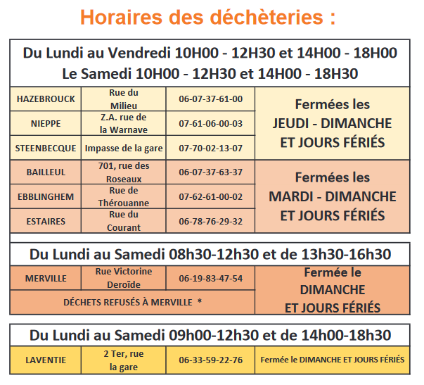 Horaires decheterie