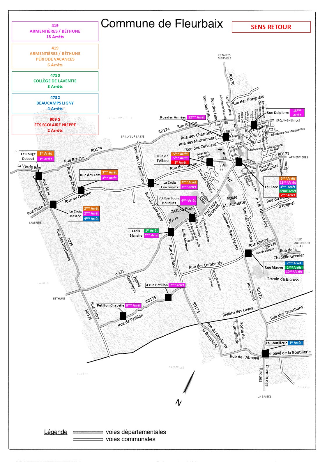 CARTE BUS SENS RETOUR LIGNES 419 4750 4752 909S